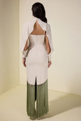 Tassel Slip Midi Dress With Cape
