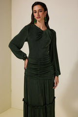 Jersey Ruched Long Sleeve Maxi Dress