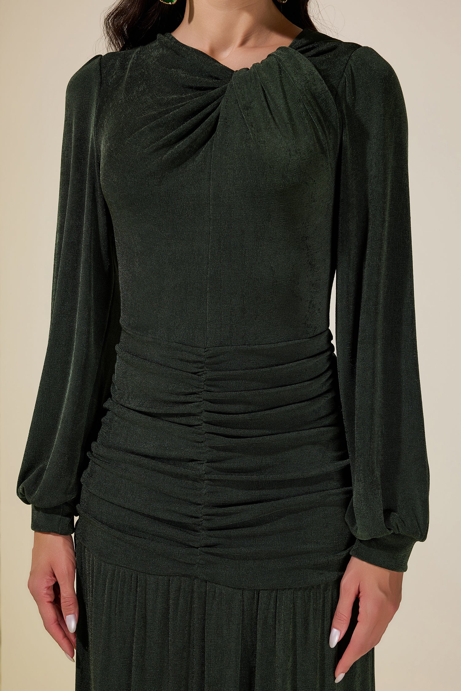 Jersey Ruched Long Sleeve Maxi Dress