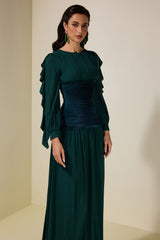 Chiffon Ruched Ruffle Maxi Dress