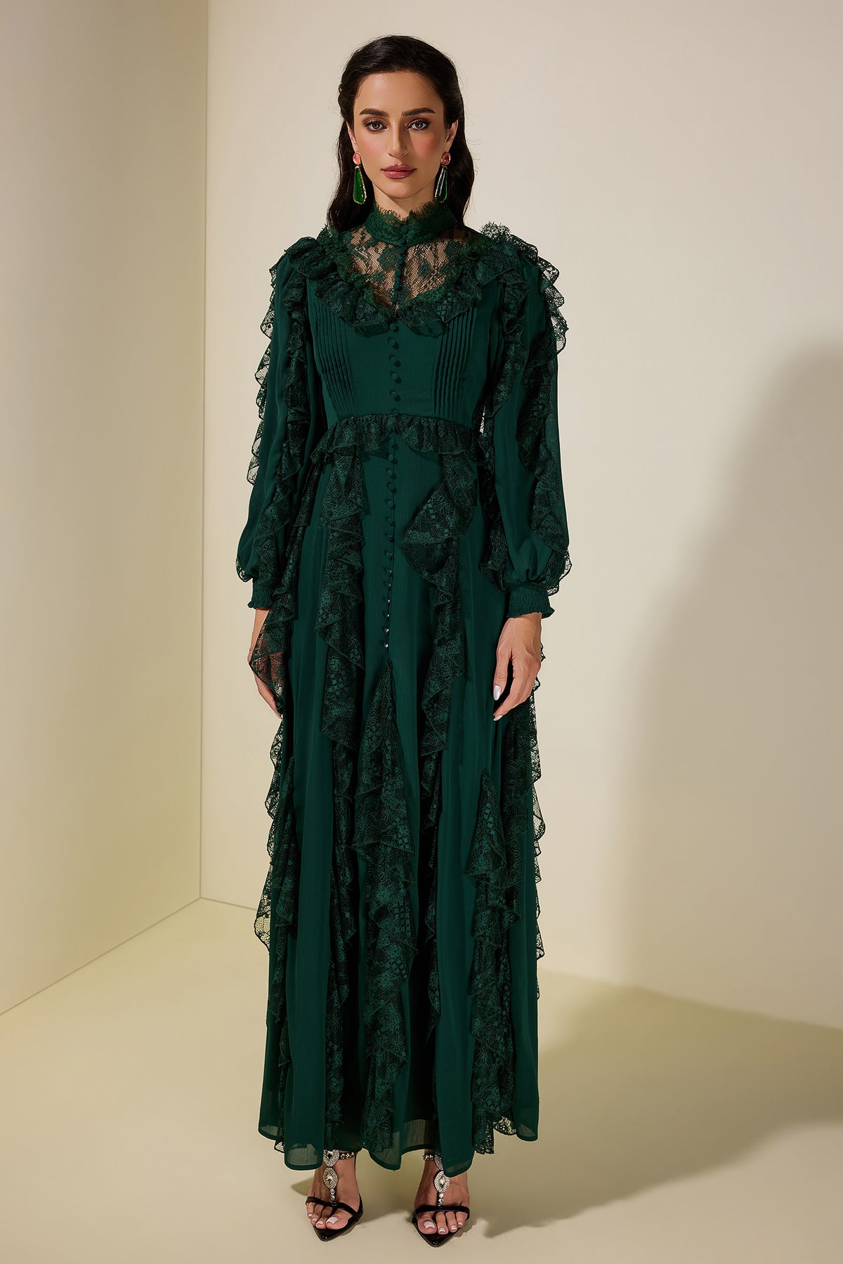 Lace Splicing Chiffon Maxi Dress