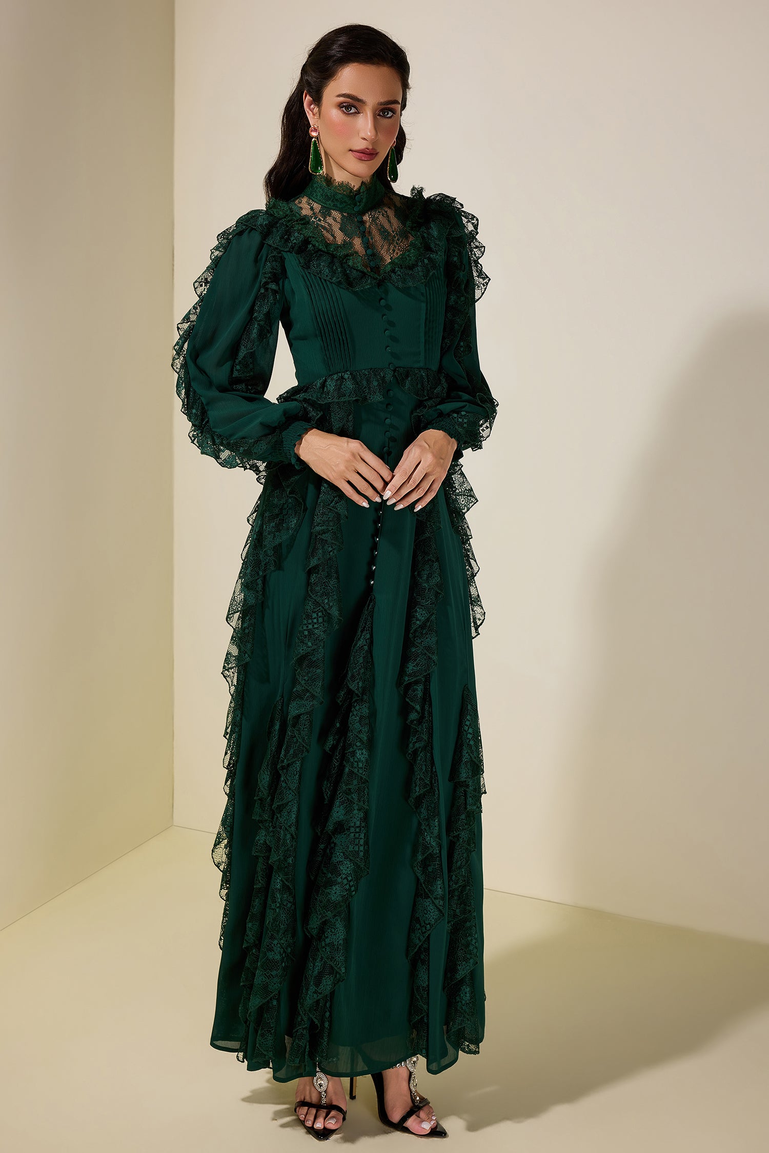 Lace Splicing Chiffon Maxi Dress