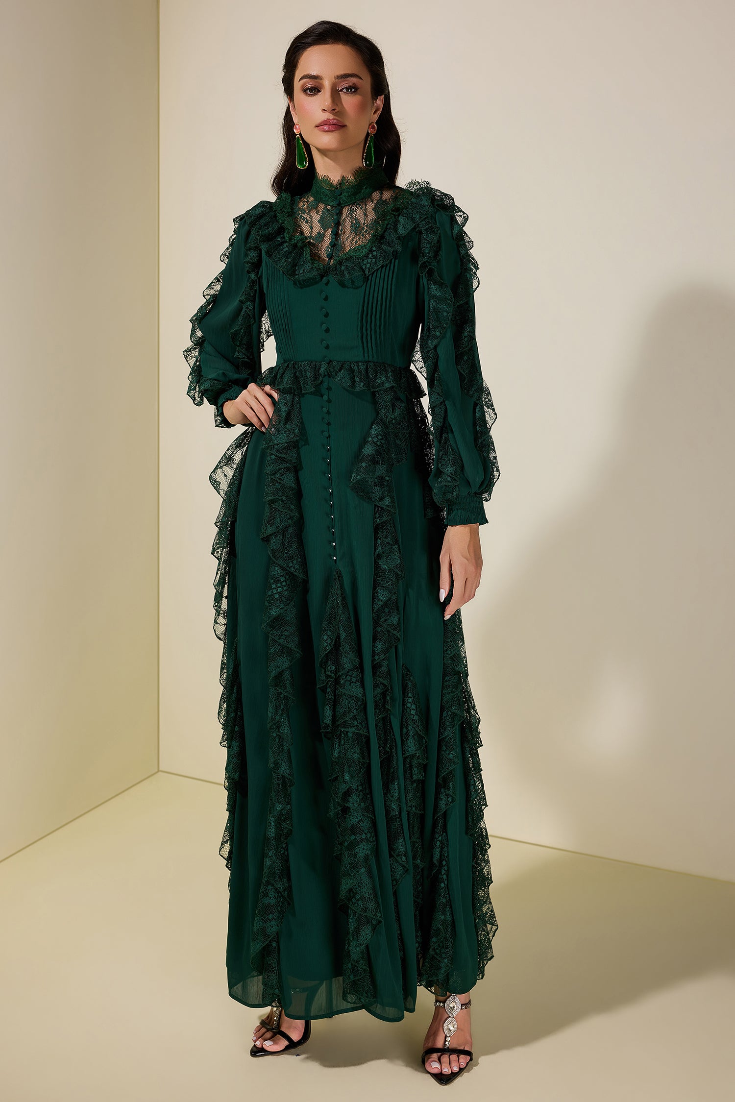 Lace Splicing Chiffon Maxi Dress