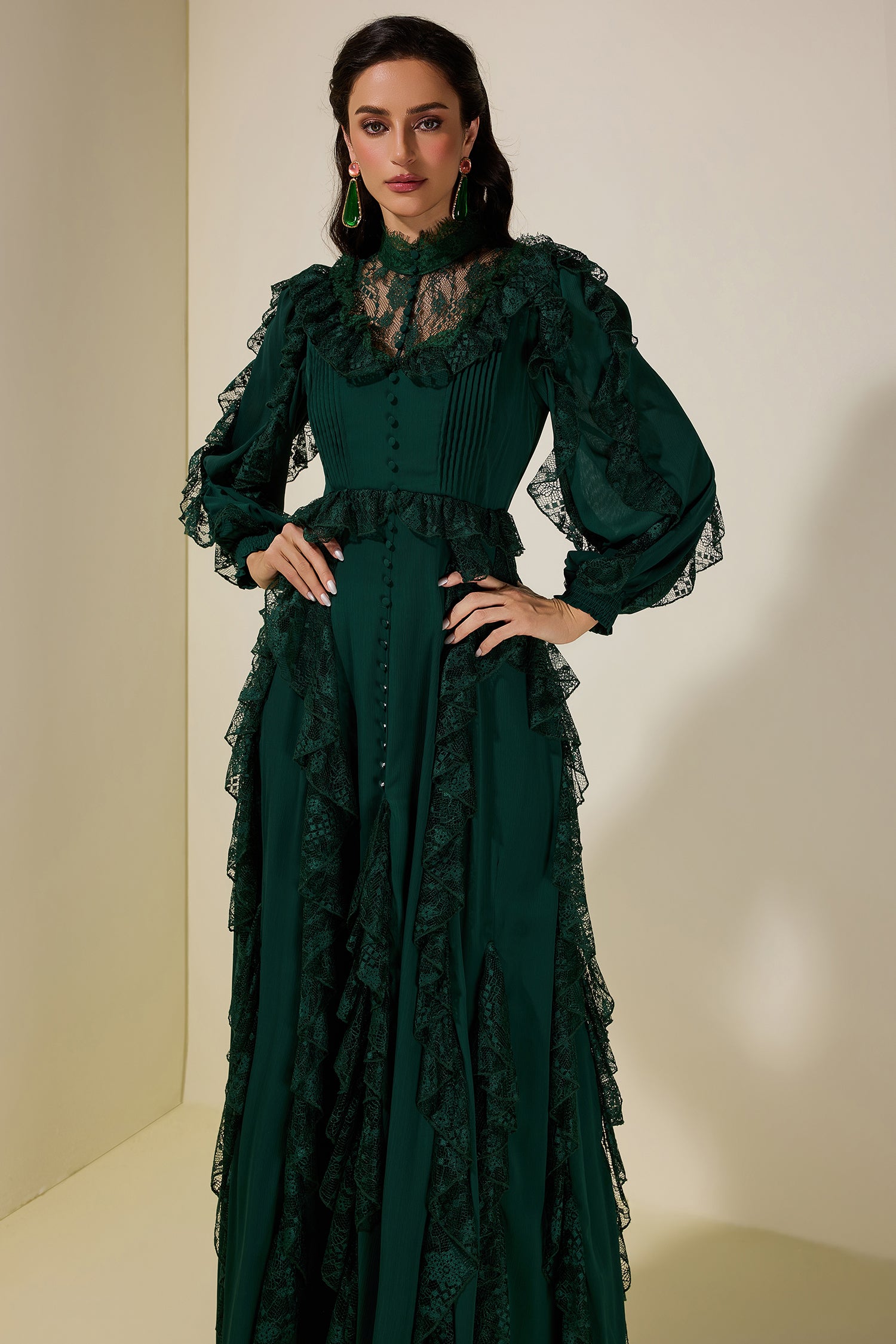 Lace Splicing Chiffon Maxi Dress
