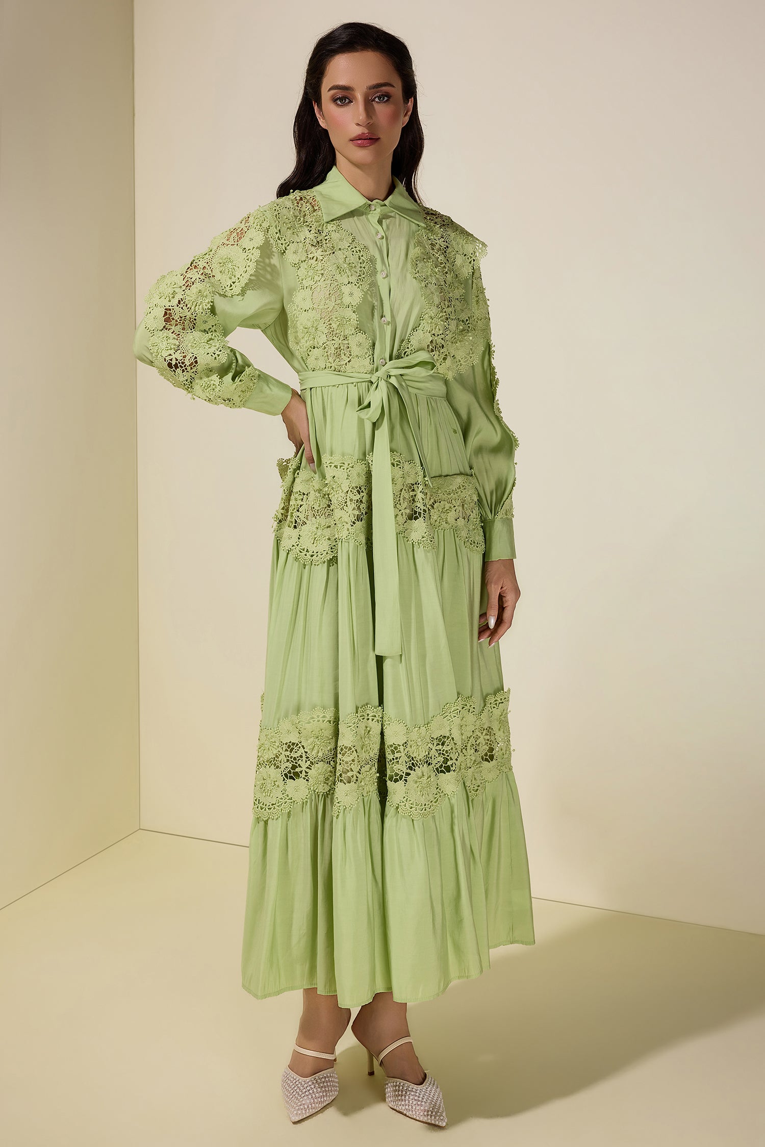 Lace Splicing Flapped Midi Dress