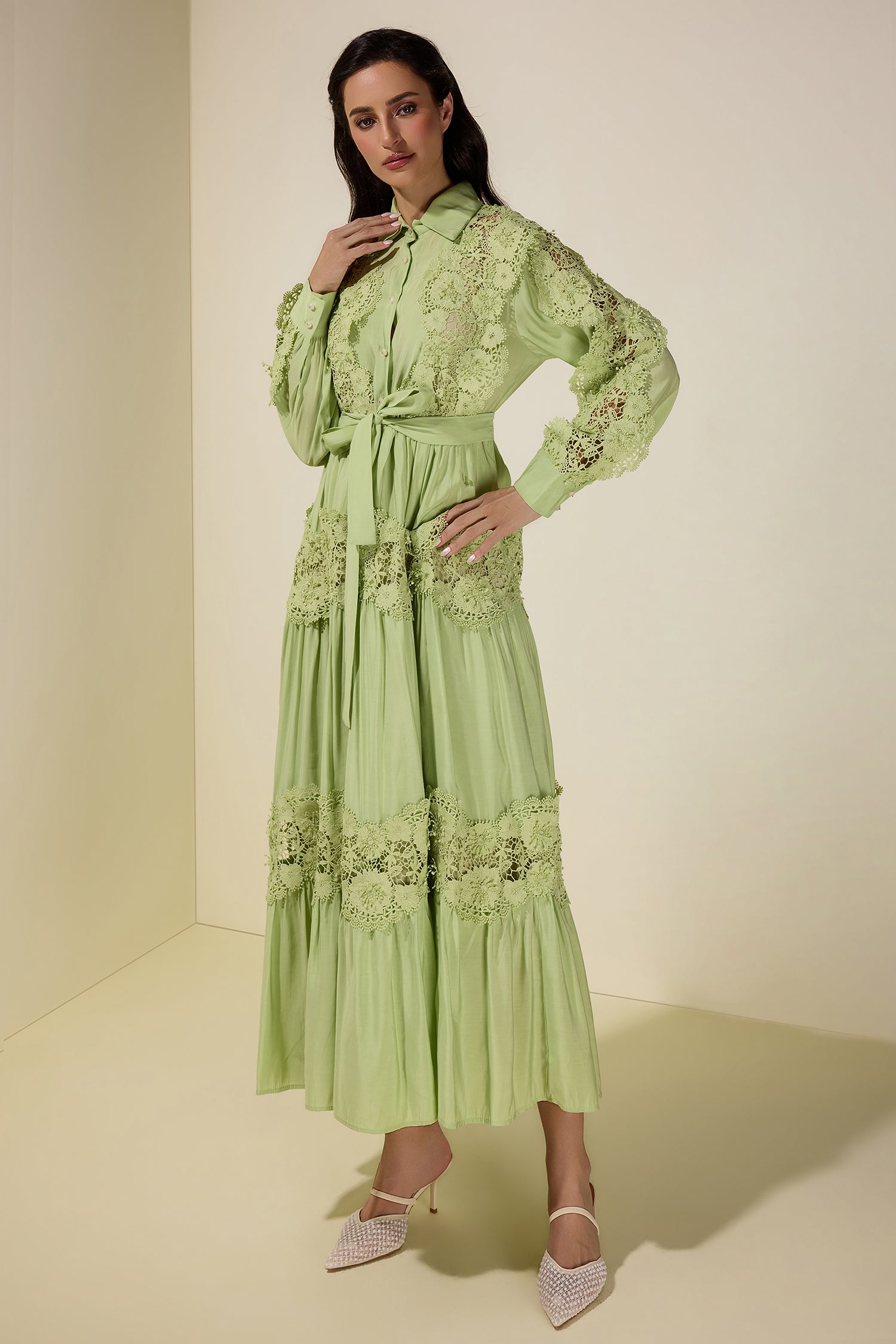 Lace Splicing Flapped Midi Dress