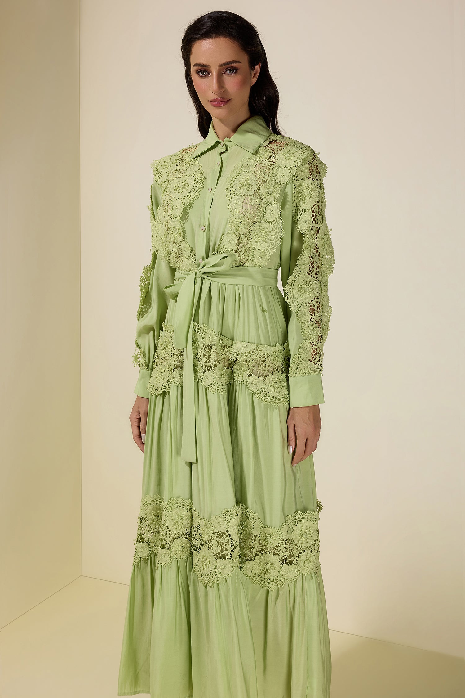 Lace Splicing Flapped Midi Dress
