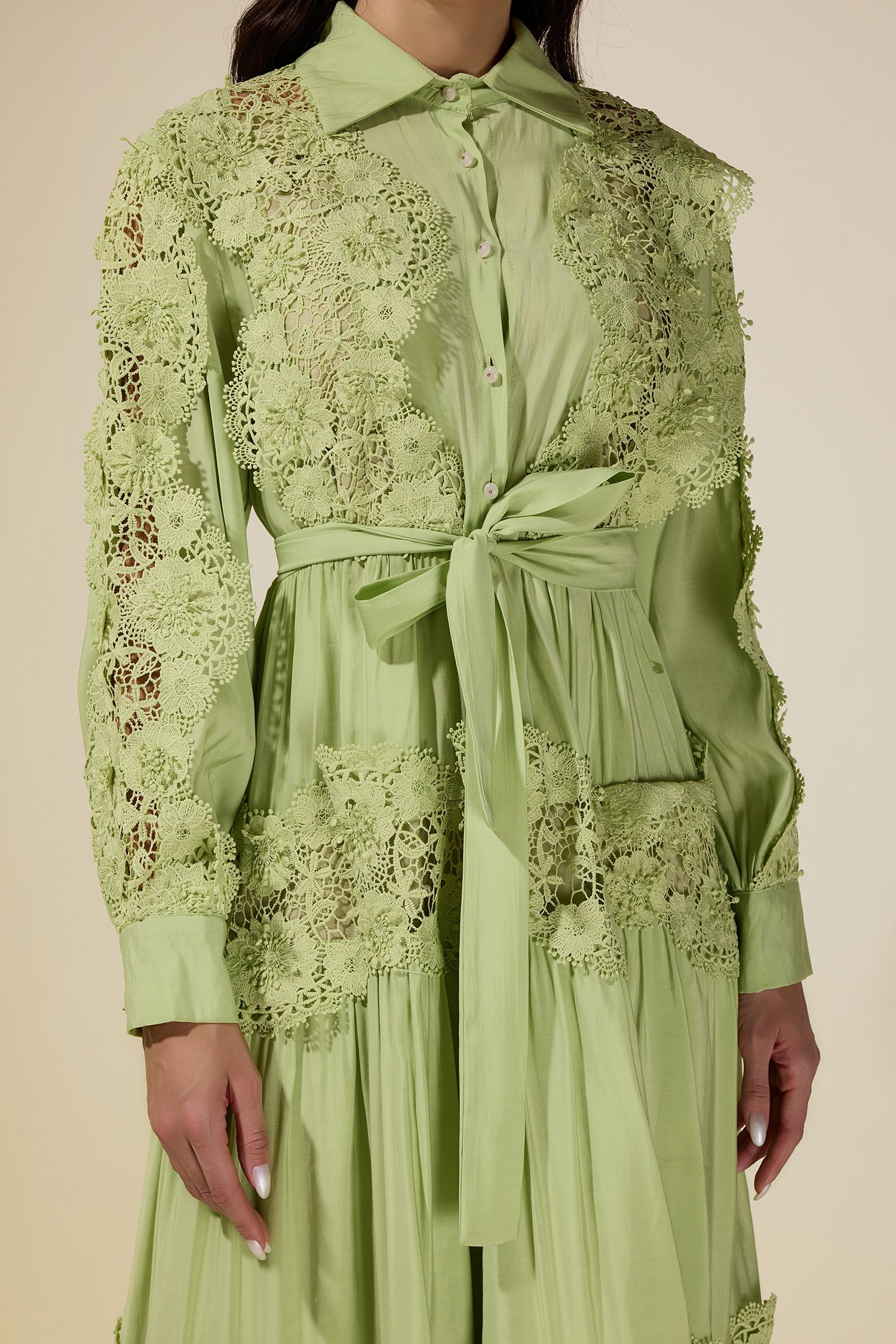 Lace Splicing Flapped Midi Dress