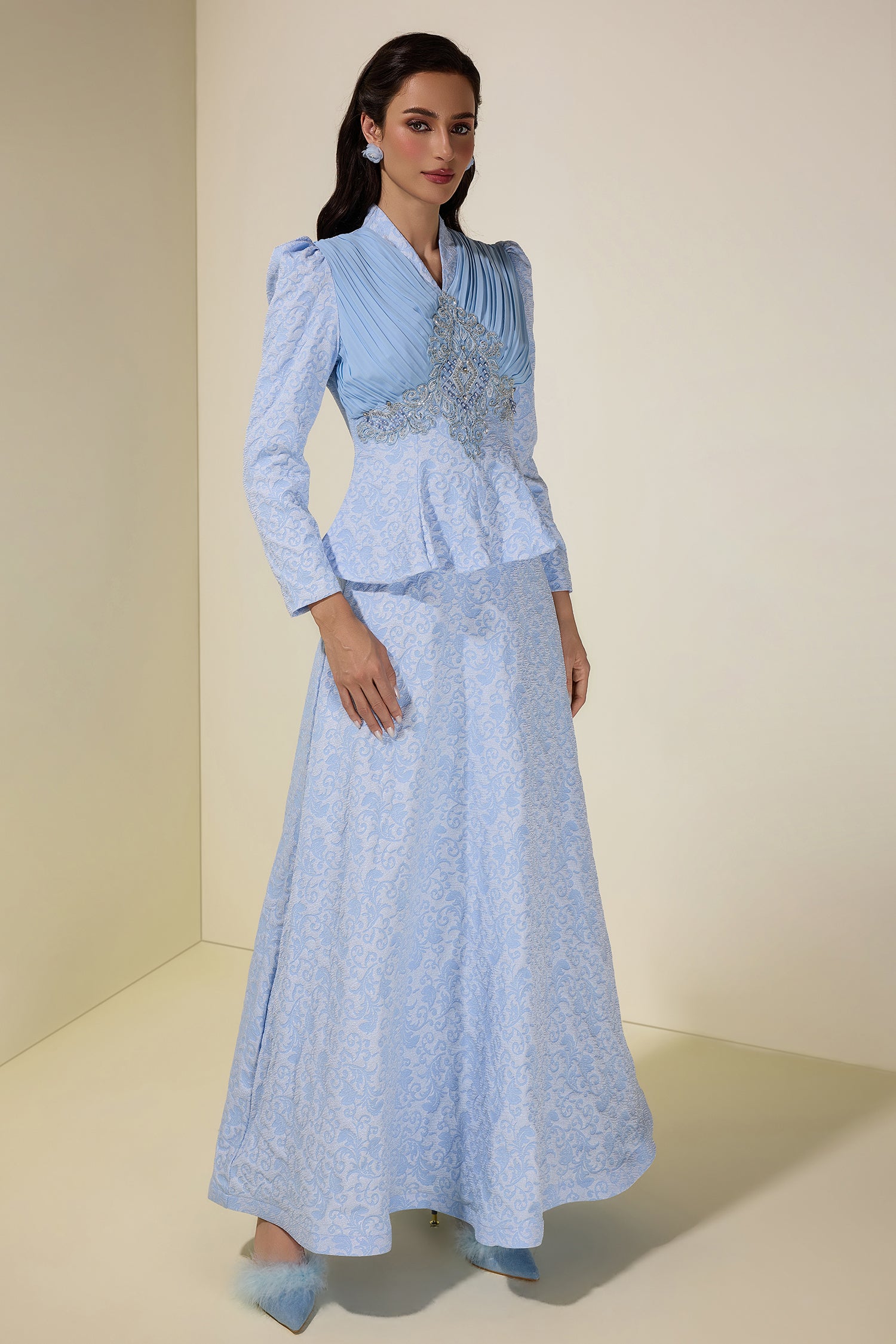 Jacquard Rivet V-Neck Top & High Waist Maxi Skirt Set