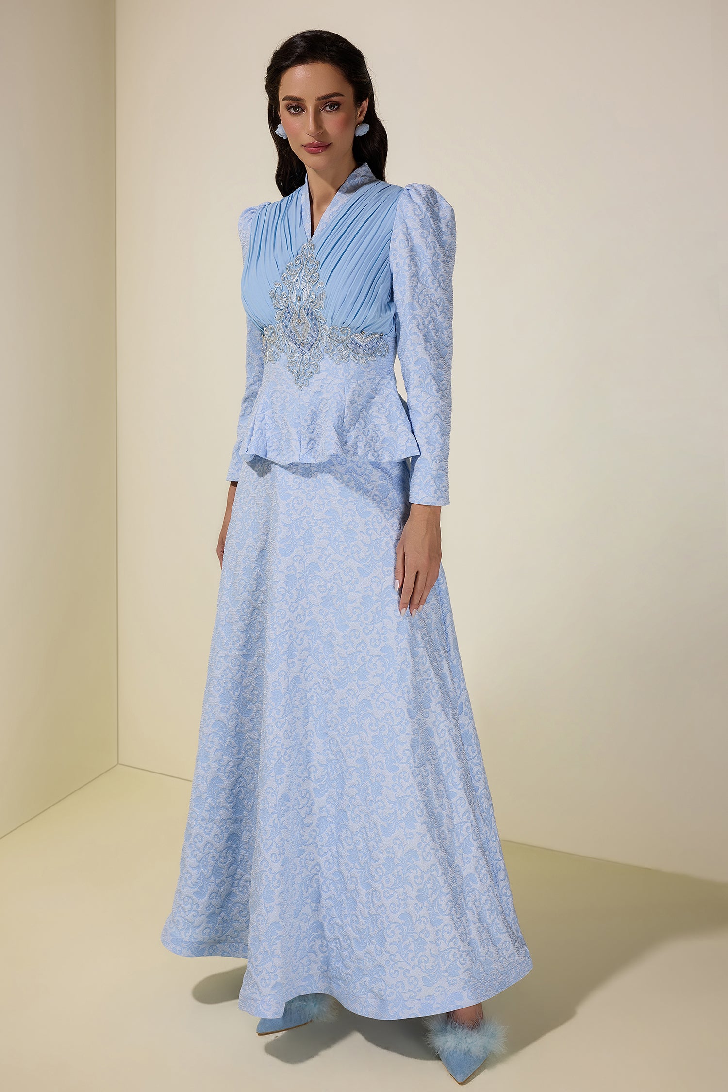 Jacquard Rivet V-Neck Top & High Waist Maxi Skirt Set