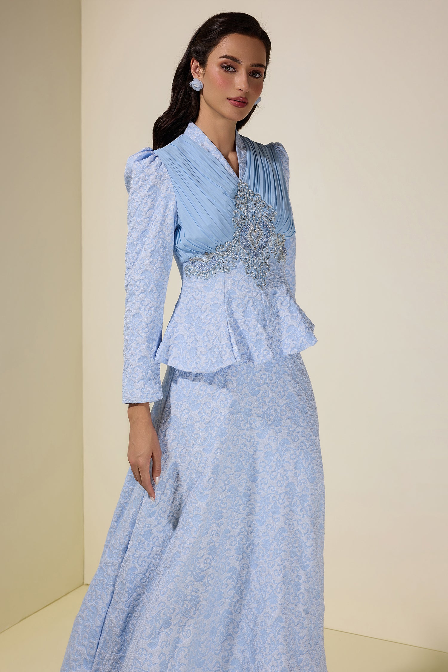 Jacquard Rivet V-Neck Top & High Waist Maxi Skirt Set