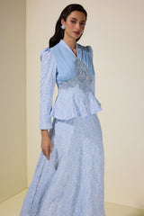 Jacquard Rivet V-Neck Top & High Waist Maxi Skirt Set