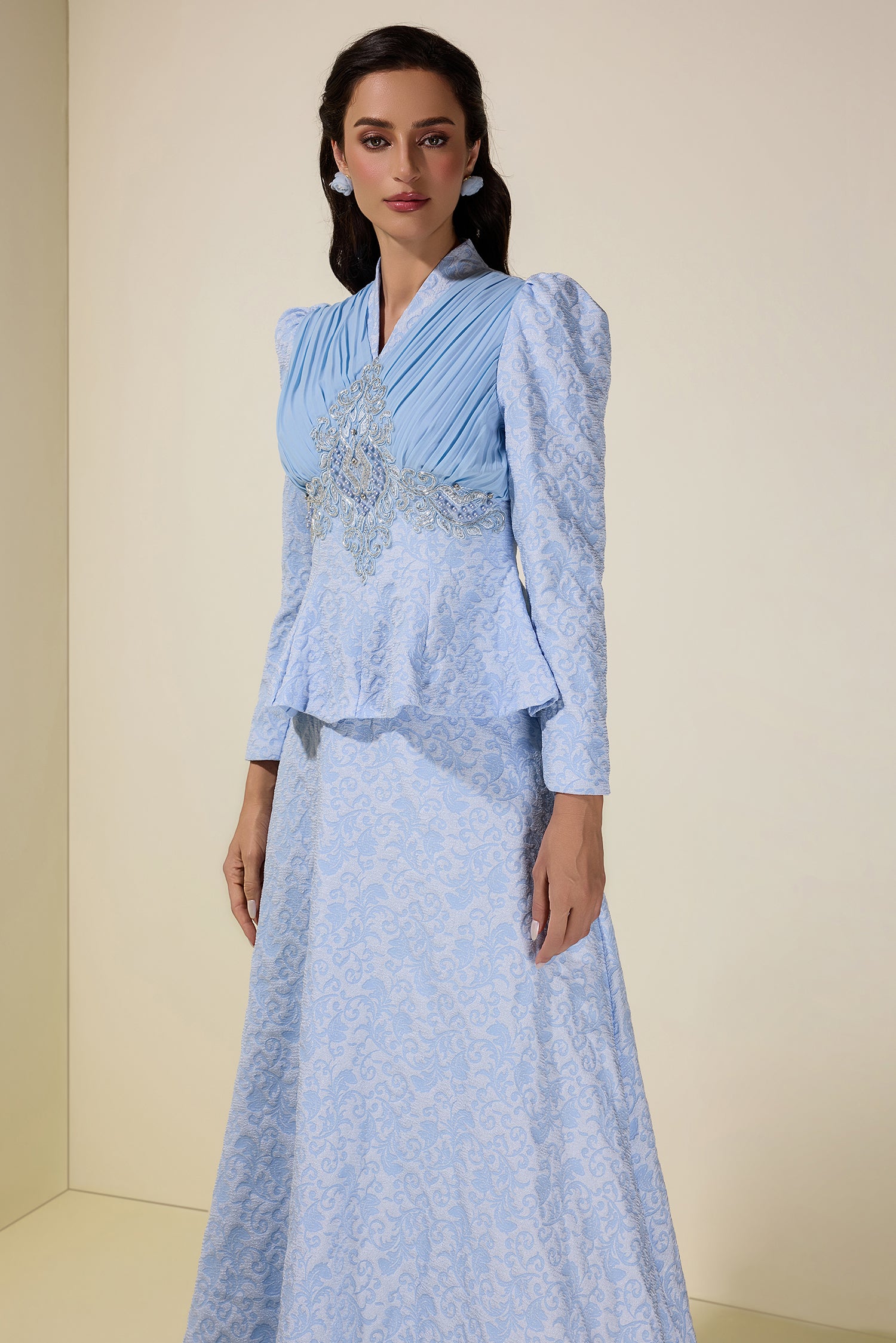 Jacquard Rivet V-Neck Top & High Waist Maxi Skirt Set