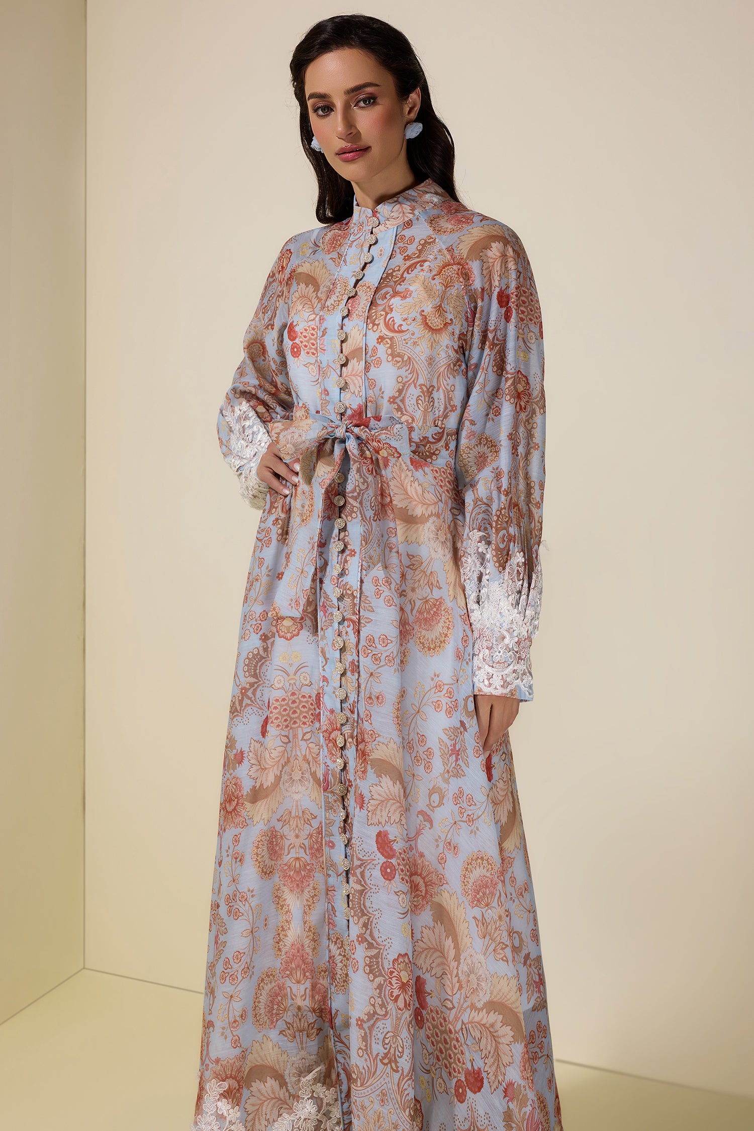 Paisley Print Lace Single Breasted Midi Dress