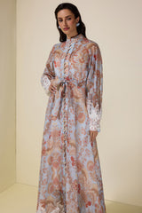 Paisley Print Lace Single Breasted Midi Dress