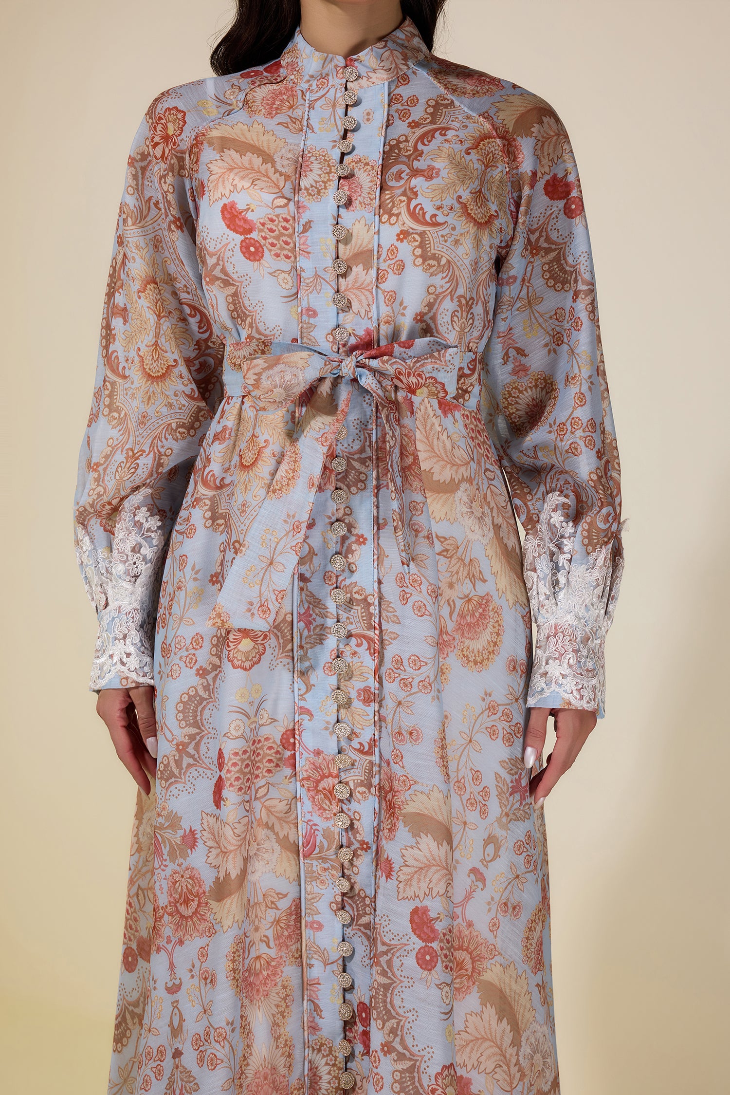 Paisley Print Lace Single Breasted Midi Dress