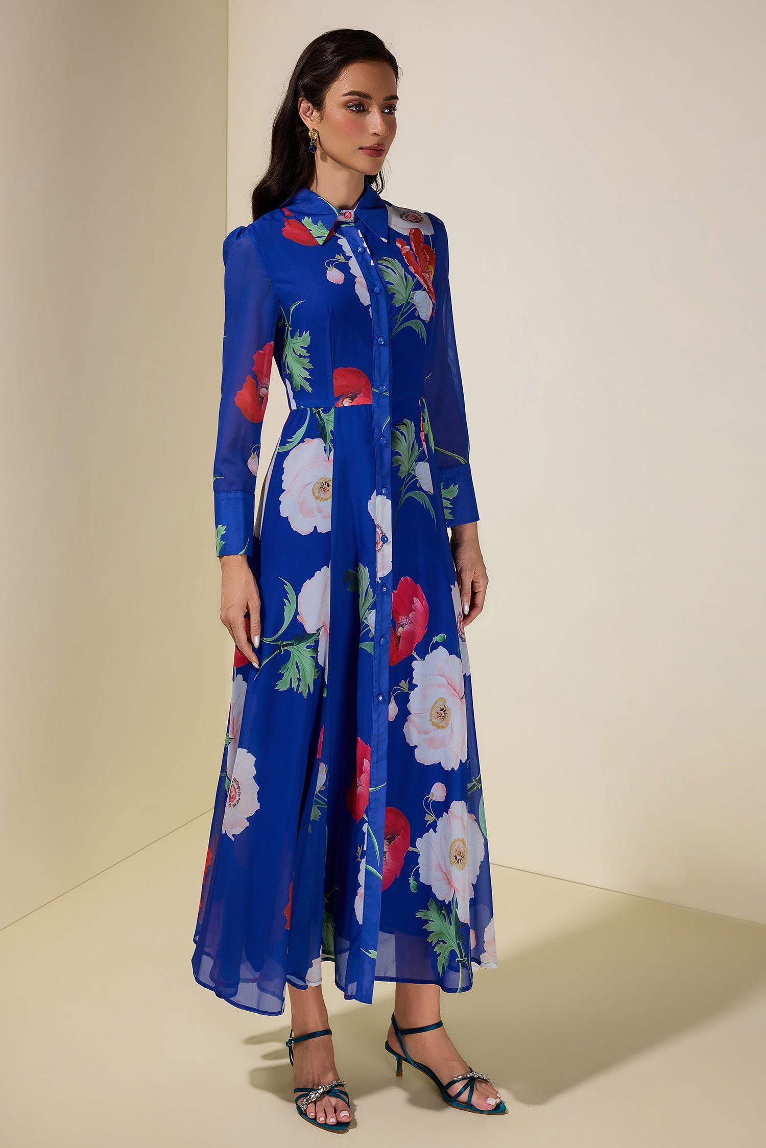 Floral Single Breasted Flapped Midi Dress