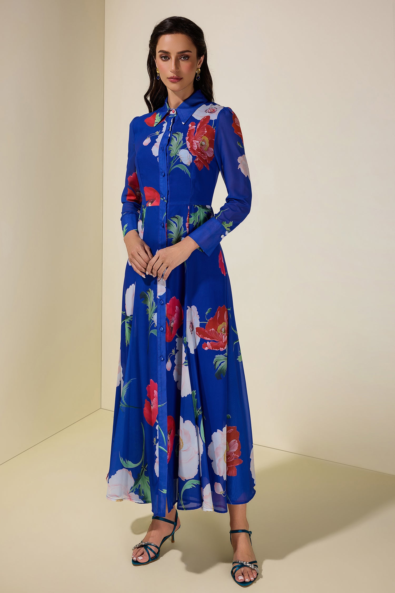 Floral Single Breasted Flapped Midi Dress