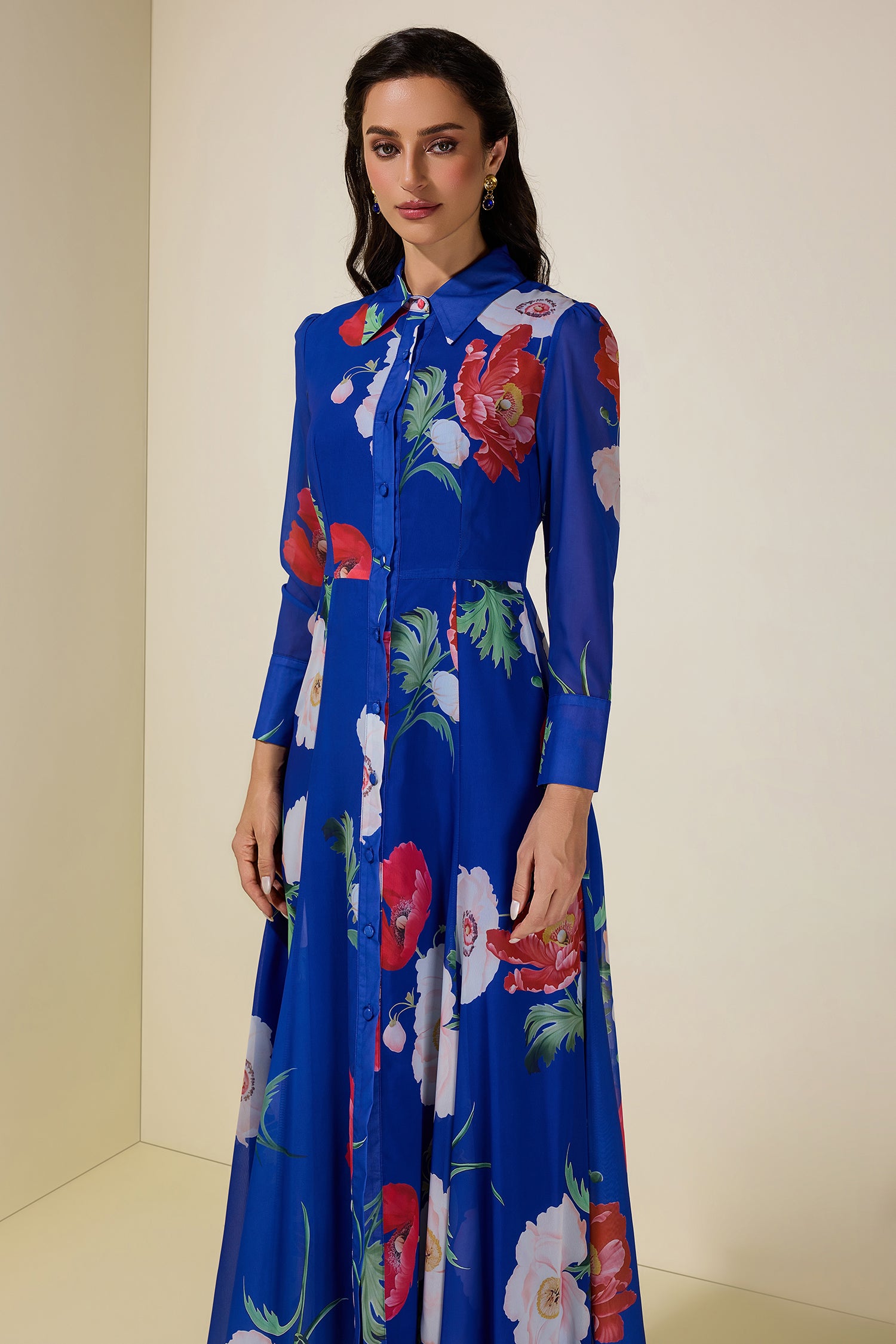 Floral Single Breasted Flapped Midi Dress