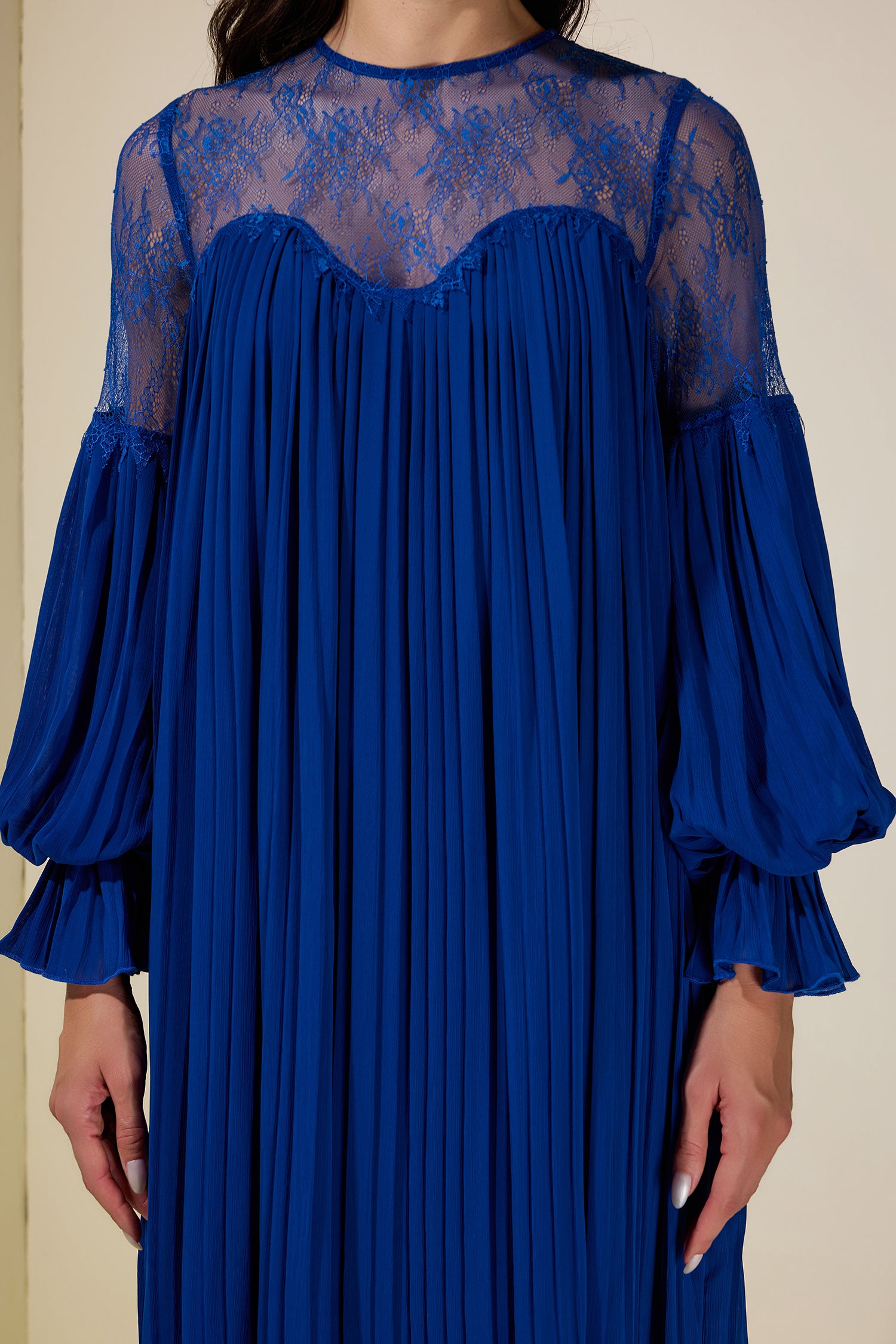 Chiffon Splicing Lace Lantern Sleeve Maxi Dress