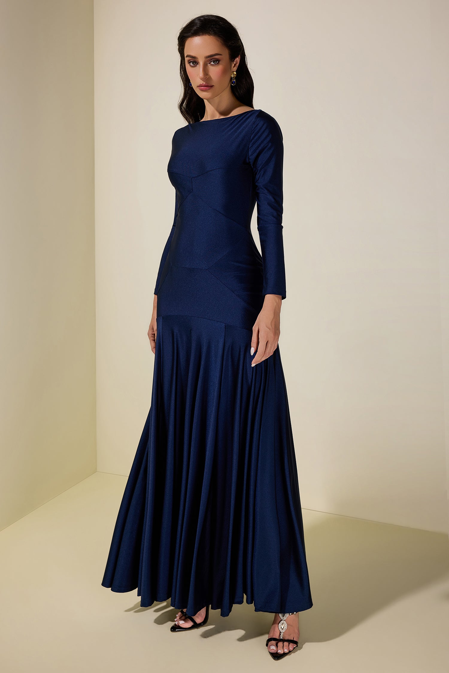 Solid Long Sleeve Metal Button Maxi Dress