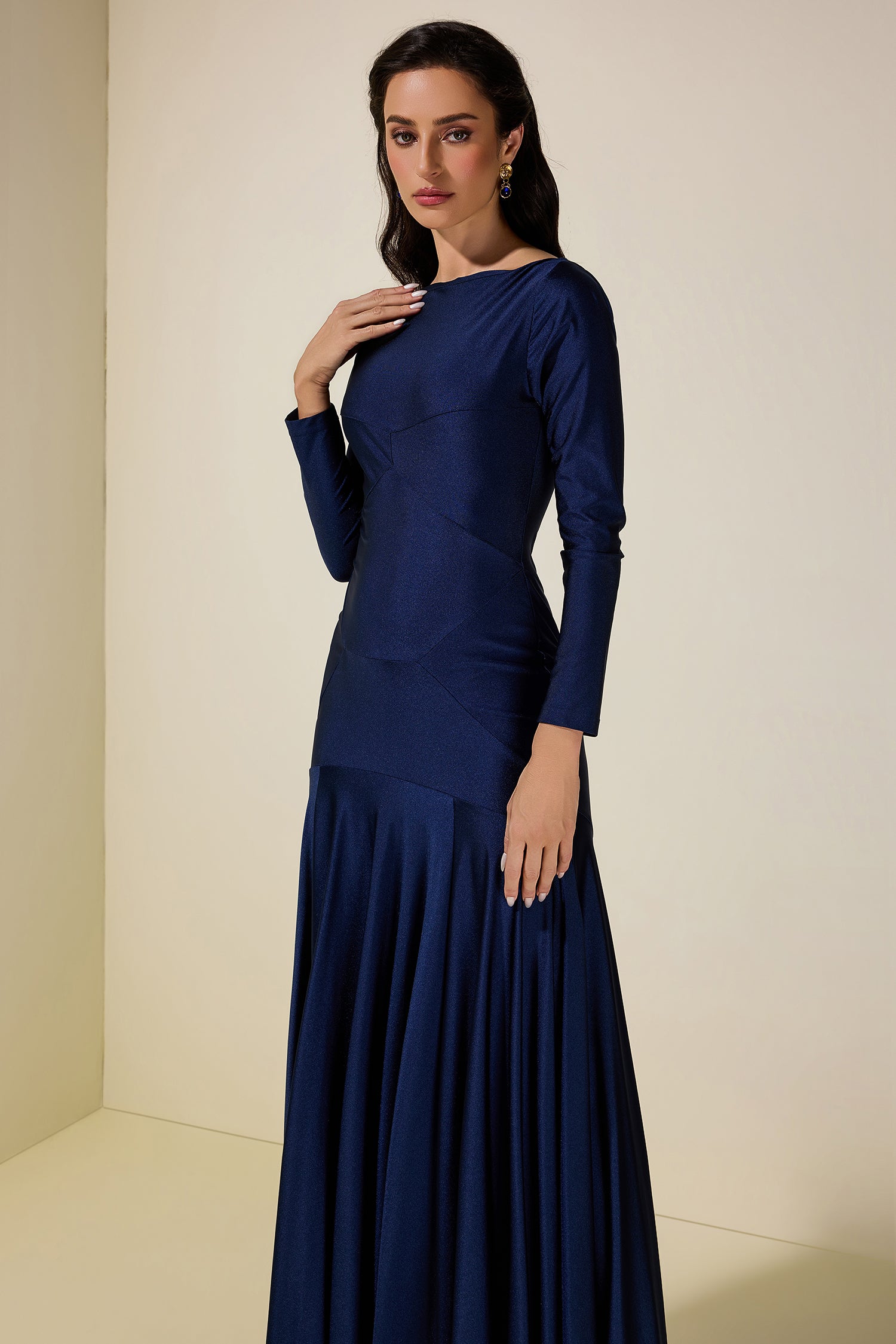 Solid Long Sleeve Metal Button Maxi Dress
