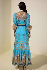 Paisley Print Single Breasted Maxi Dress With Belt