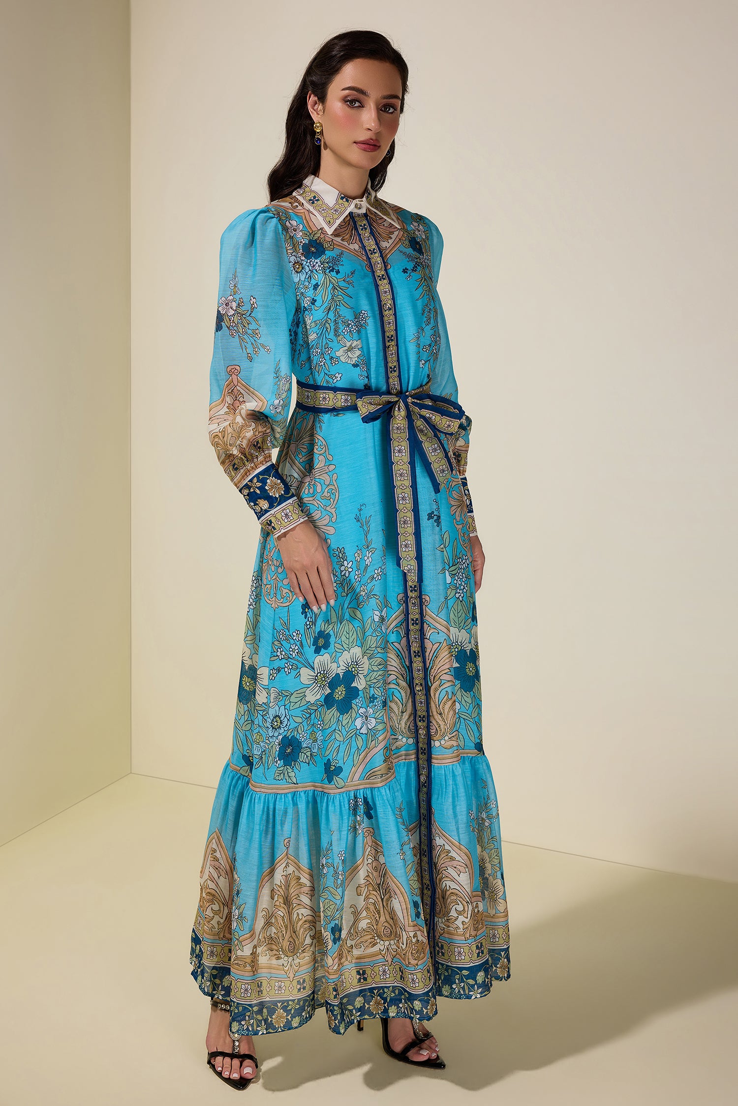 Paisley Print Single Breasted Maxi Dress With Belt