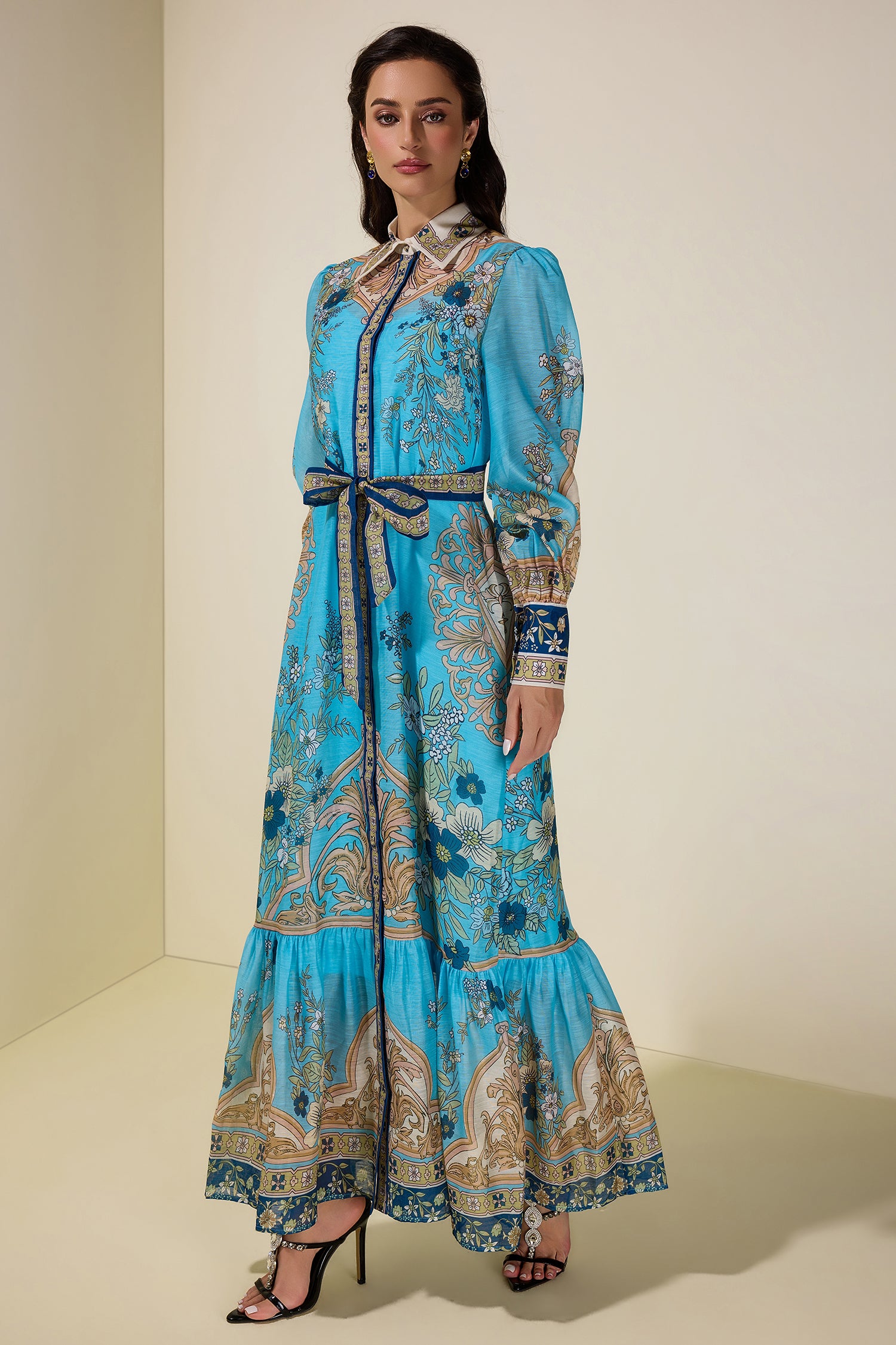 Paisley Print Single Breasted Maxi Dress With Belt