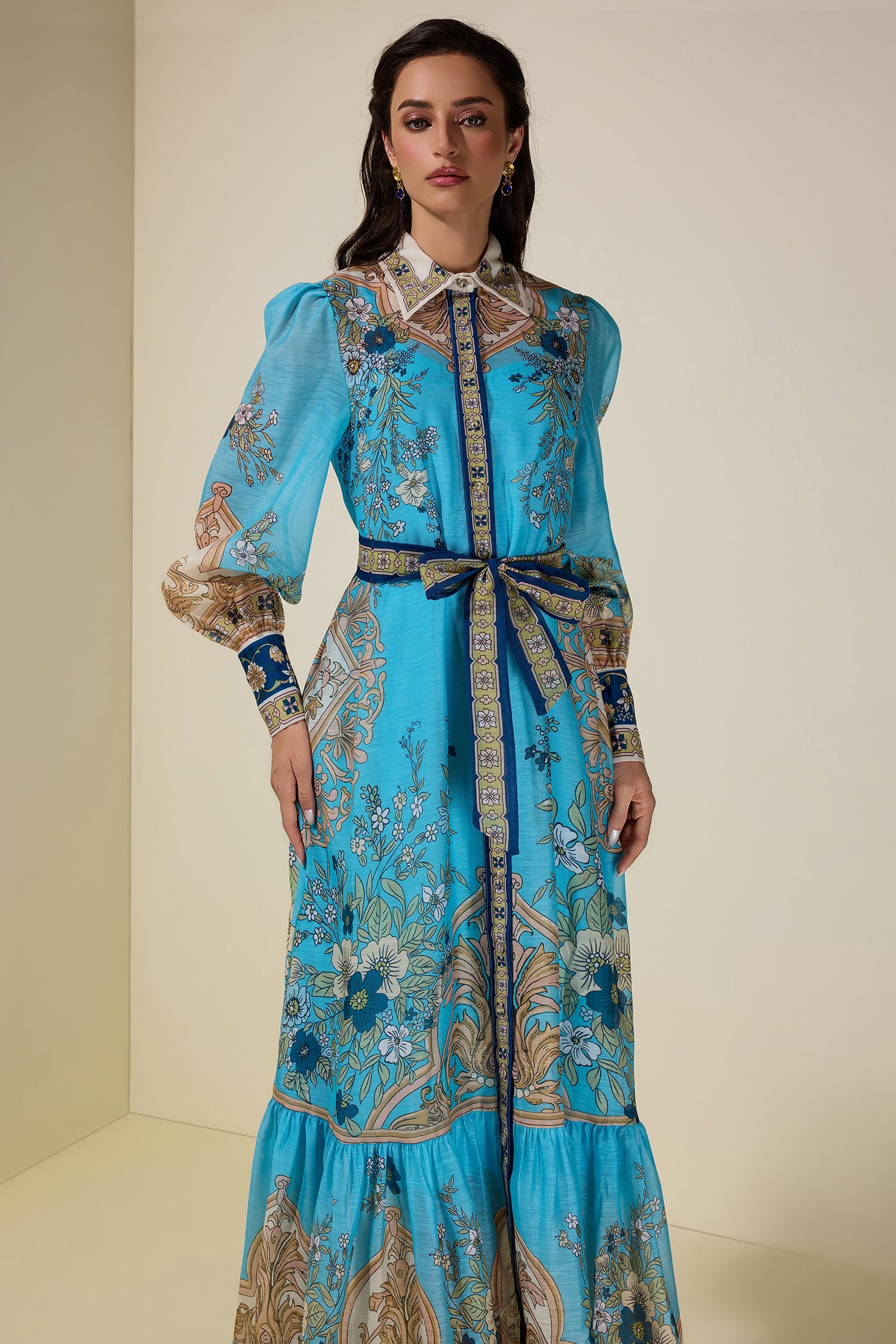 Paisley Print Single Breasted Maxi Dress With Belt