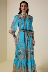 Paisley Print Single Breasted Maxi Dress With Belt