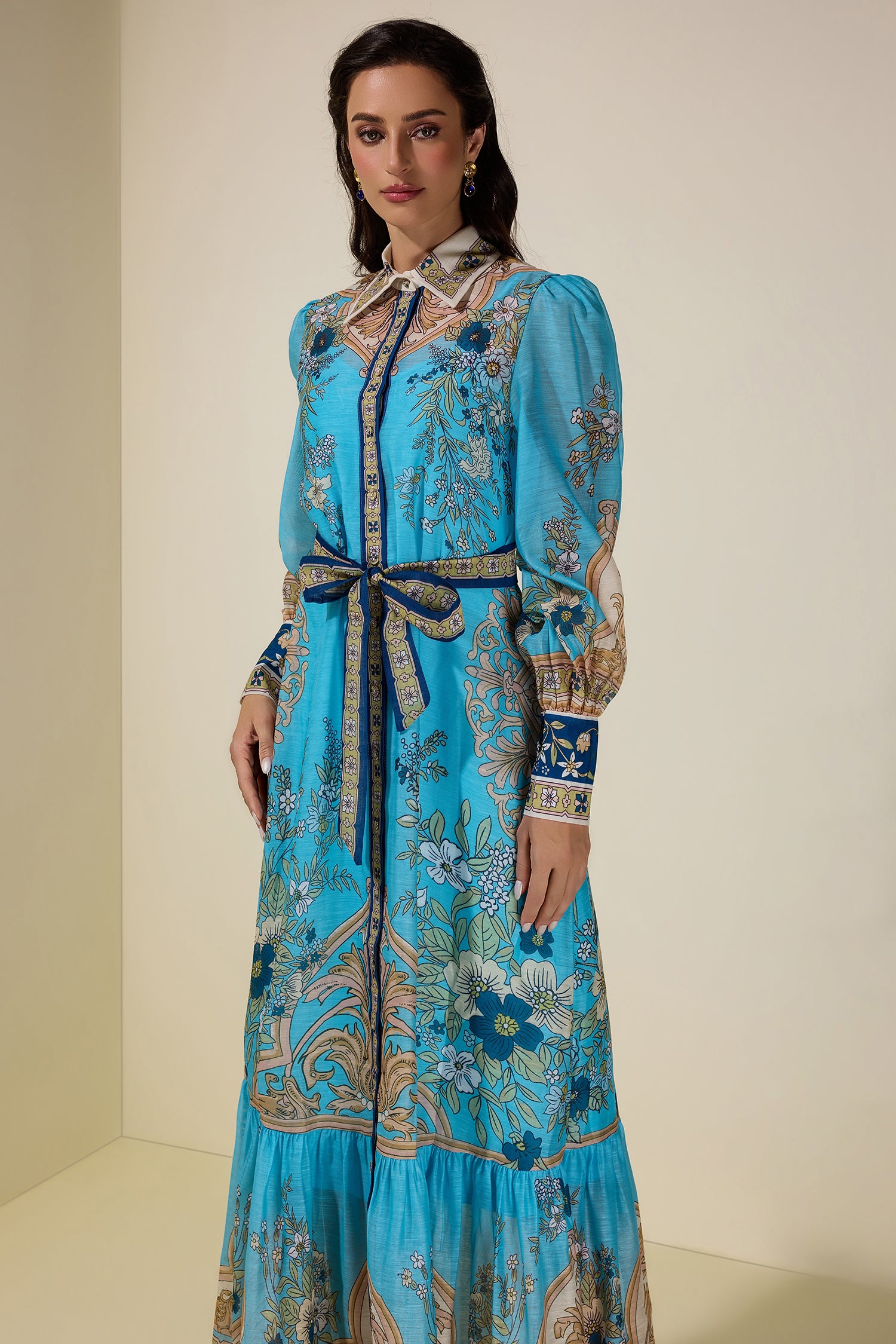 Paisley Print Single Breasted Maxi Dress With Belt