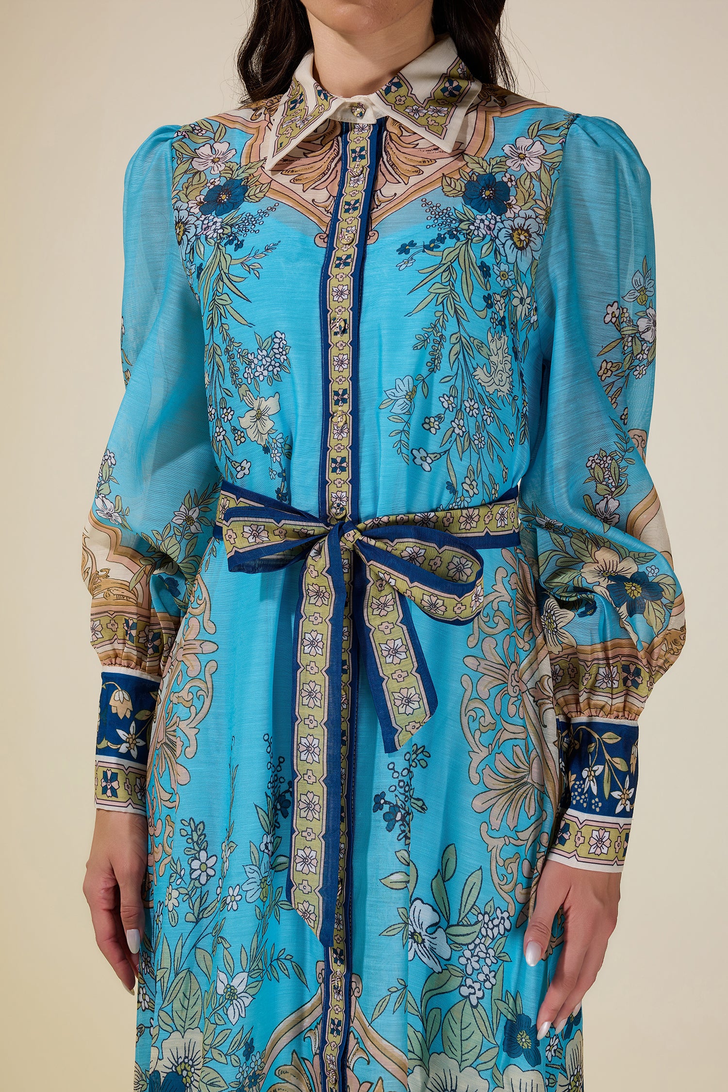 Paisley Print Single Breasted Maxi Dress With Belt