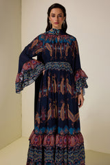 Paisley Print Ruffle Raglan Sleeve Maxi Dress