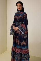 Paisley Print Ruffle Raglan Sleeve Maxi Dress