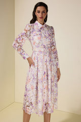 Lace Floral Single Breasted Midi Dress With Belt