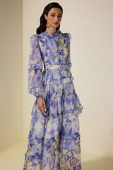 Floral Ruffle Maxi Dress With Belt