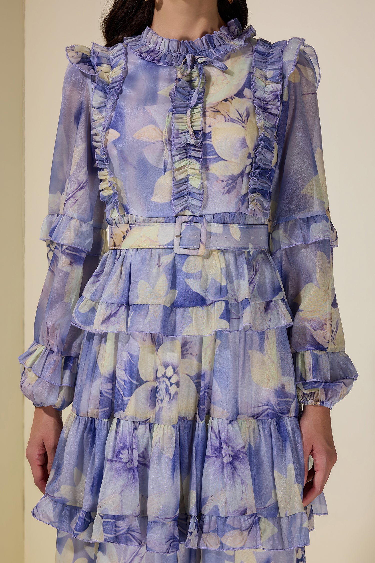 Floral Ruffle Maxi Dress With Belt