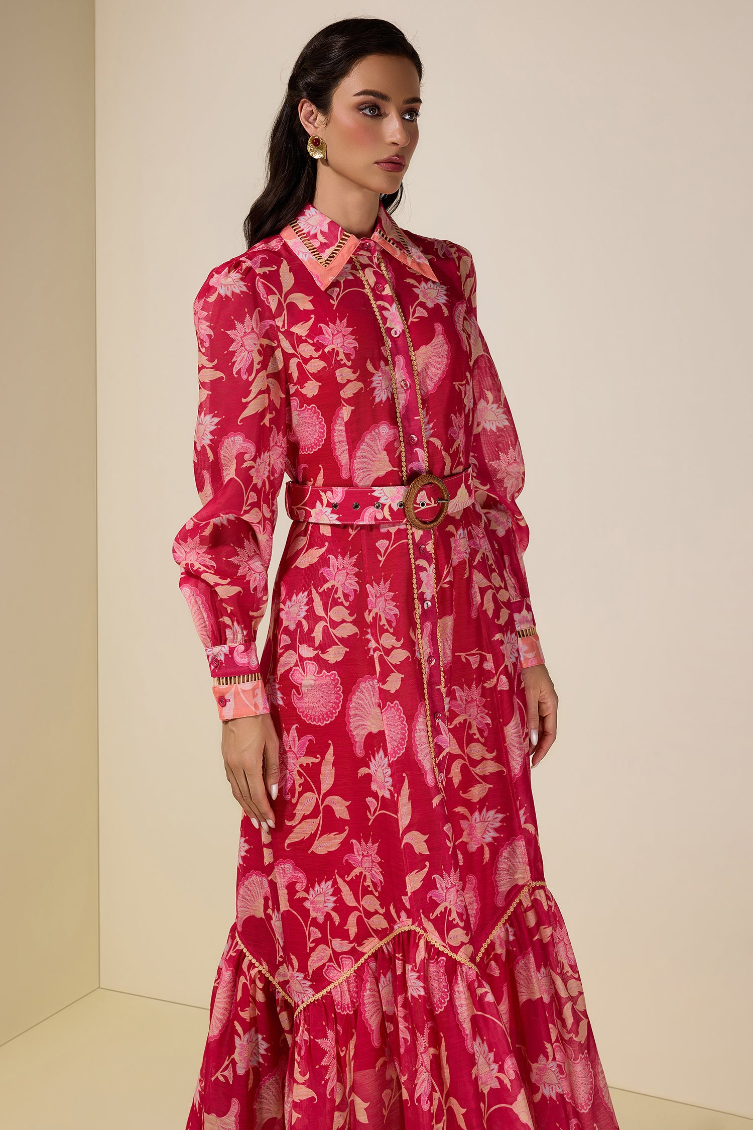 Paisley Print Lace Midi Dress With Belt