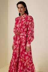 Paisley Print Lace Midi Dress With Belt