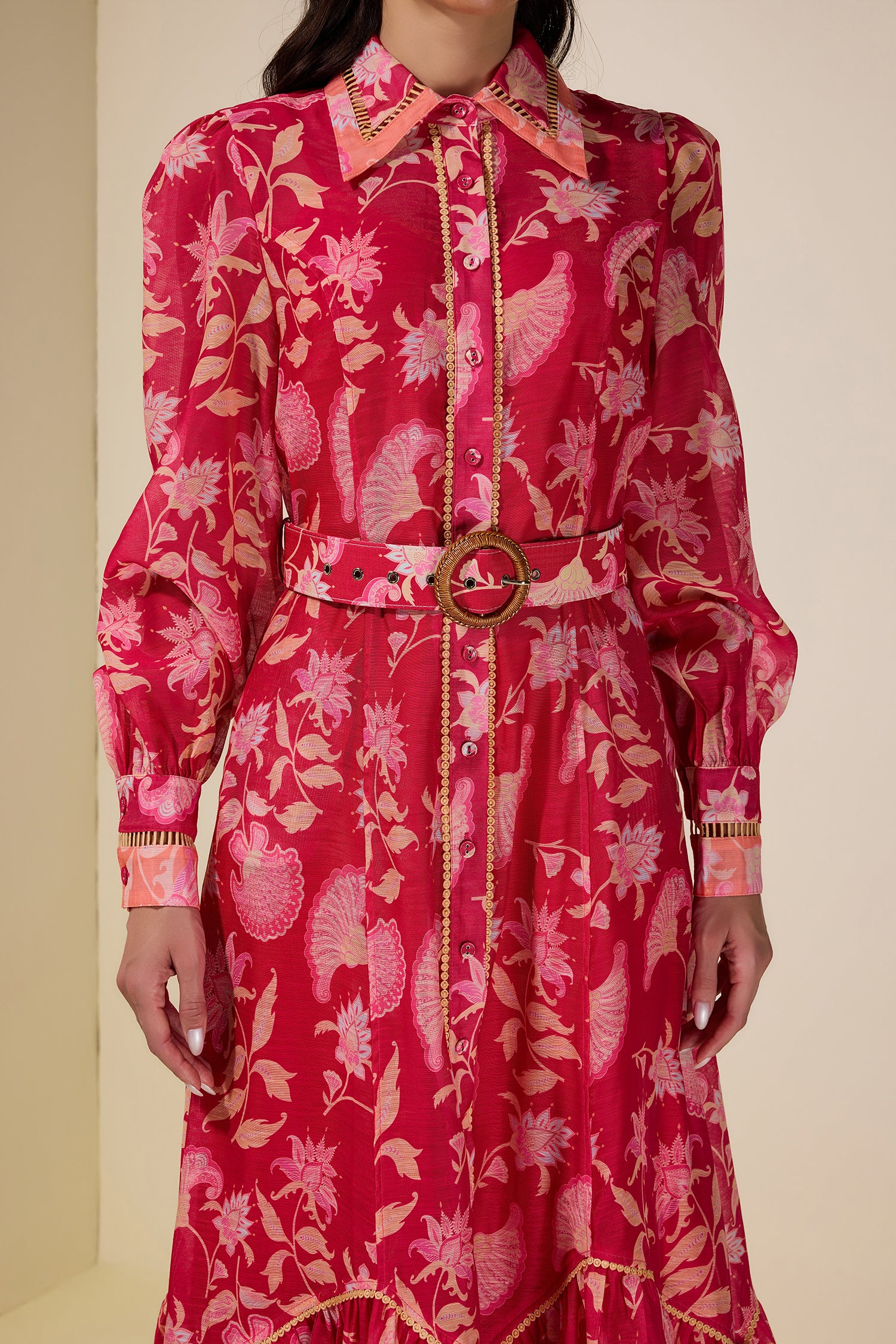 Paisley Print Lace Midi Dress With Belt