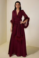 Chiffon Splicing Tassel V-Neck Maxi Dress With Belt