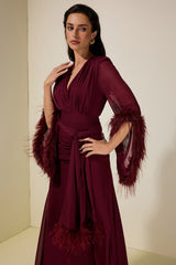 Chiffon Splicing Tassel V-Neck Maxi Dress With Belt