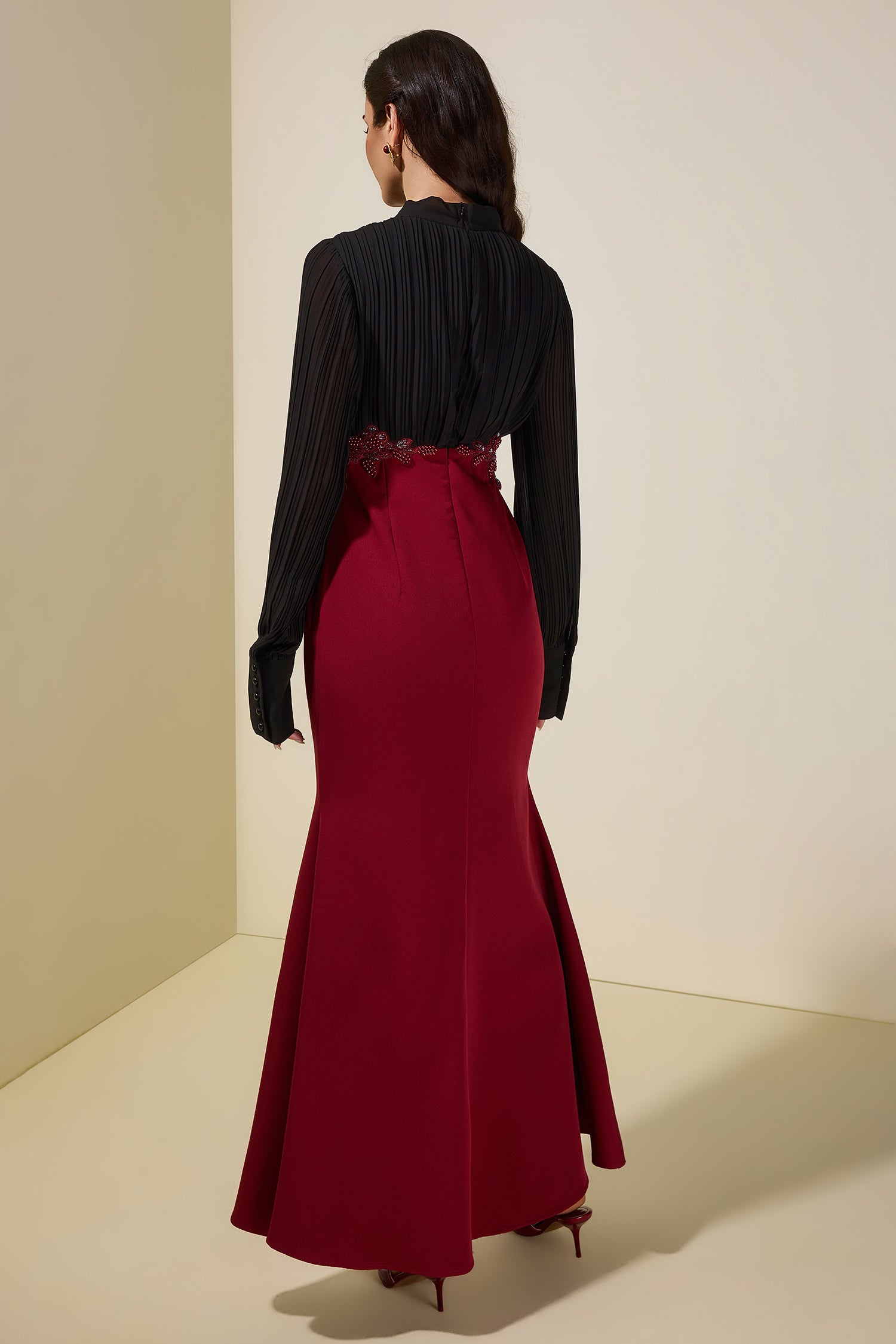 Chiffon Pleated Rivet Maxi Dress