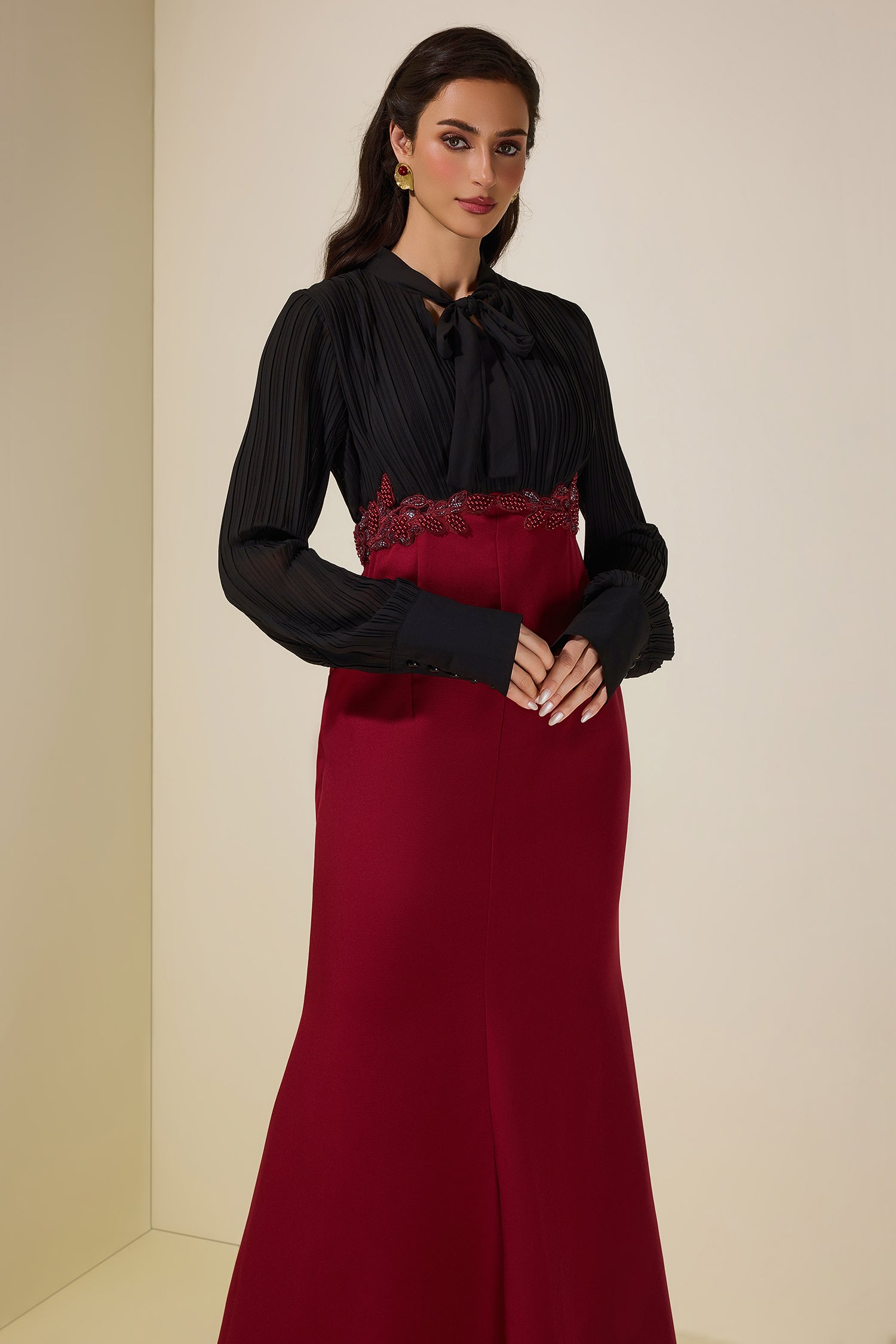 Chiffon Pleated Rivet Maxi Dress