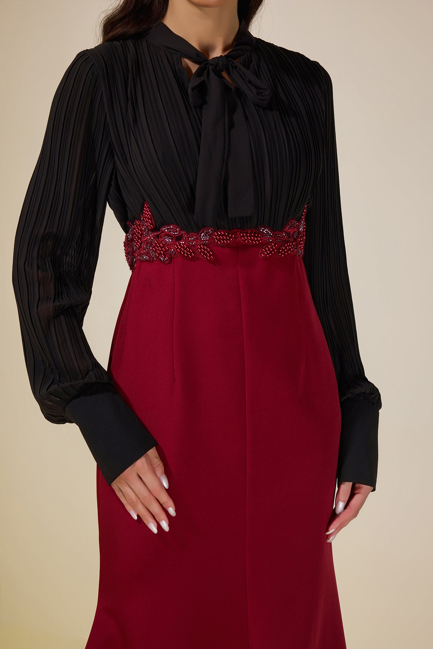 Chiffon Pleated Rivet Maxi Dress