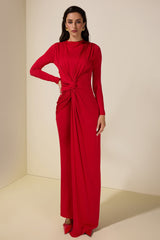 Solid Gathering Long Sleeve Maxi Dress