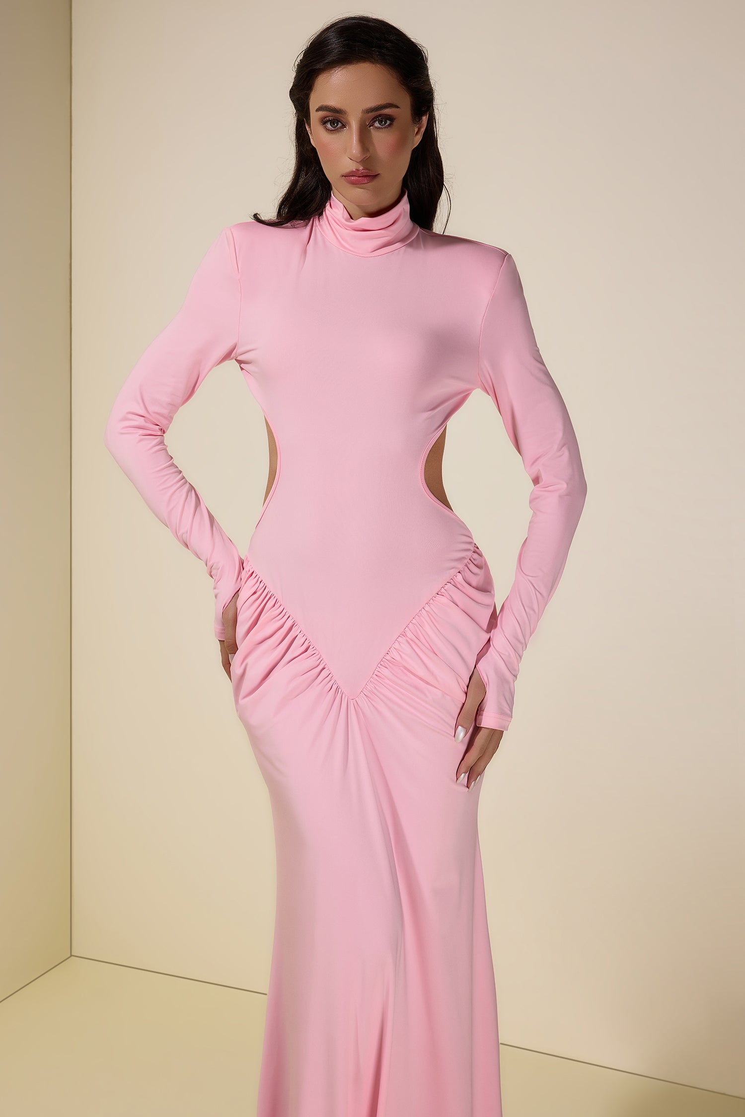 Solid Gathering Cut-Out Maxi Dress