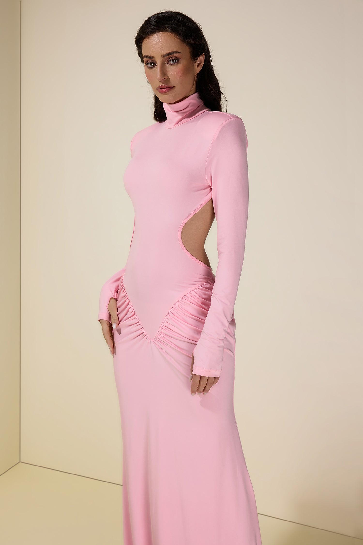 Solid Gathering Cut-Out Maxi Dress