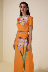 Appliquéd Round Neck Top & Maxi Skirt Set